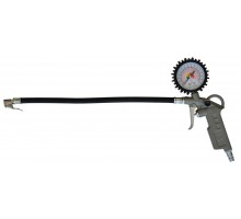 Guns for inflating tires with a pressure gauge